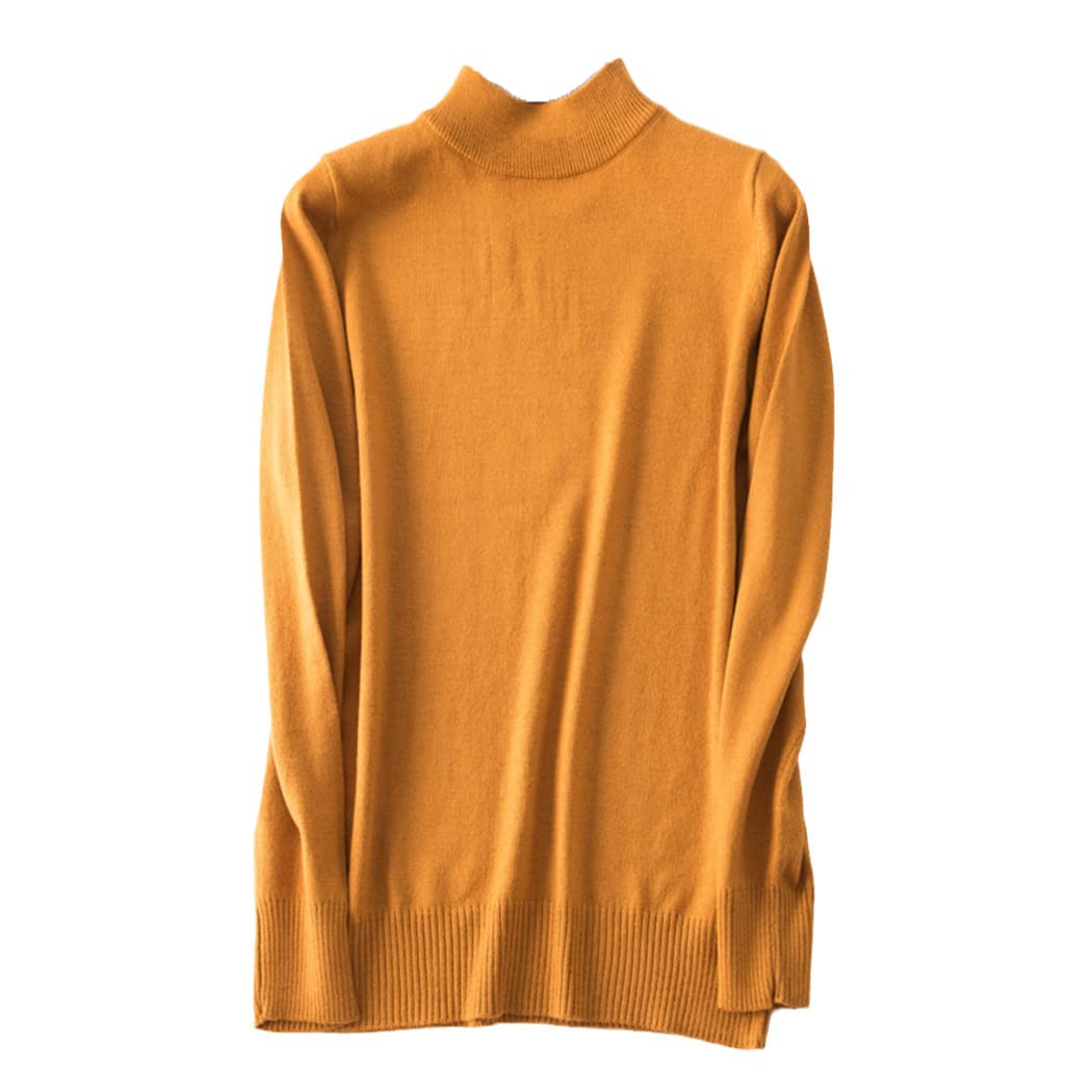 FULBHPRINT Maglione a collo alto in maglia misto cashmere da donna maglione a collo alto femminile autunno inverno manica lunga pullover tinta unita, Curcuma, S
