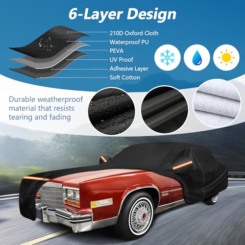 Image of Car Cover for Cadillac Eldorado Biarritz /Fleetwood /Convertible 1979-1991 | Waterproof 210D Oxford Cloth and Cotton Cover Outdoor Car Cover Windproof Heavy Duty All Weather