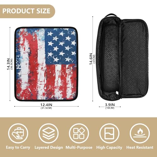 Bolsa de viaje para herramientas de cabello con alfombrilla removedora resistente al calor y soporte para planchas, rizadores, secador y cepillos con diseño de bandera americana miniatura 4
