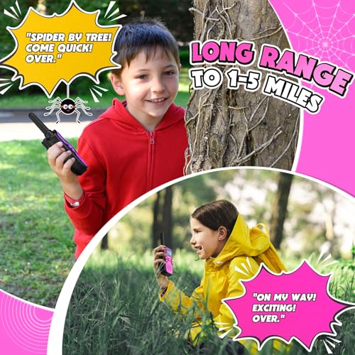 Image of Walkie Talkies for Kids Rechargeable Long Range,Xmas Birthday Gift for 4 5 6 7 8 9 Year Old Girls,Hiking Gear Camping Games Cool Toys with NOAA,SOS Siren,Lamp,Lanyards,Easy to Use,2 Pack