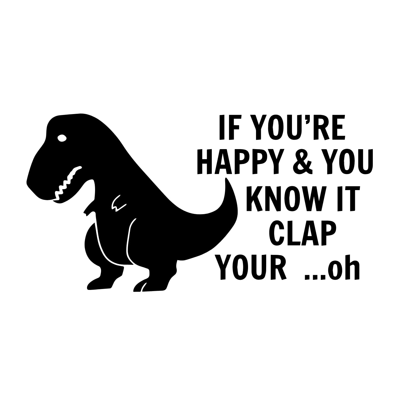 Wrench Monkey Black Unhappy T Rex If You're Happy And You Know It Clap Your... Oh Dinosaur Funny Sticker Decal Car Body Bumper Dino Window Vinyl Fun Gift Laptop Tablet Wall Home Art Decor Clapping Hands Fun Gift (Black)