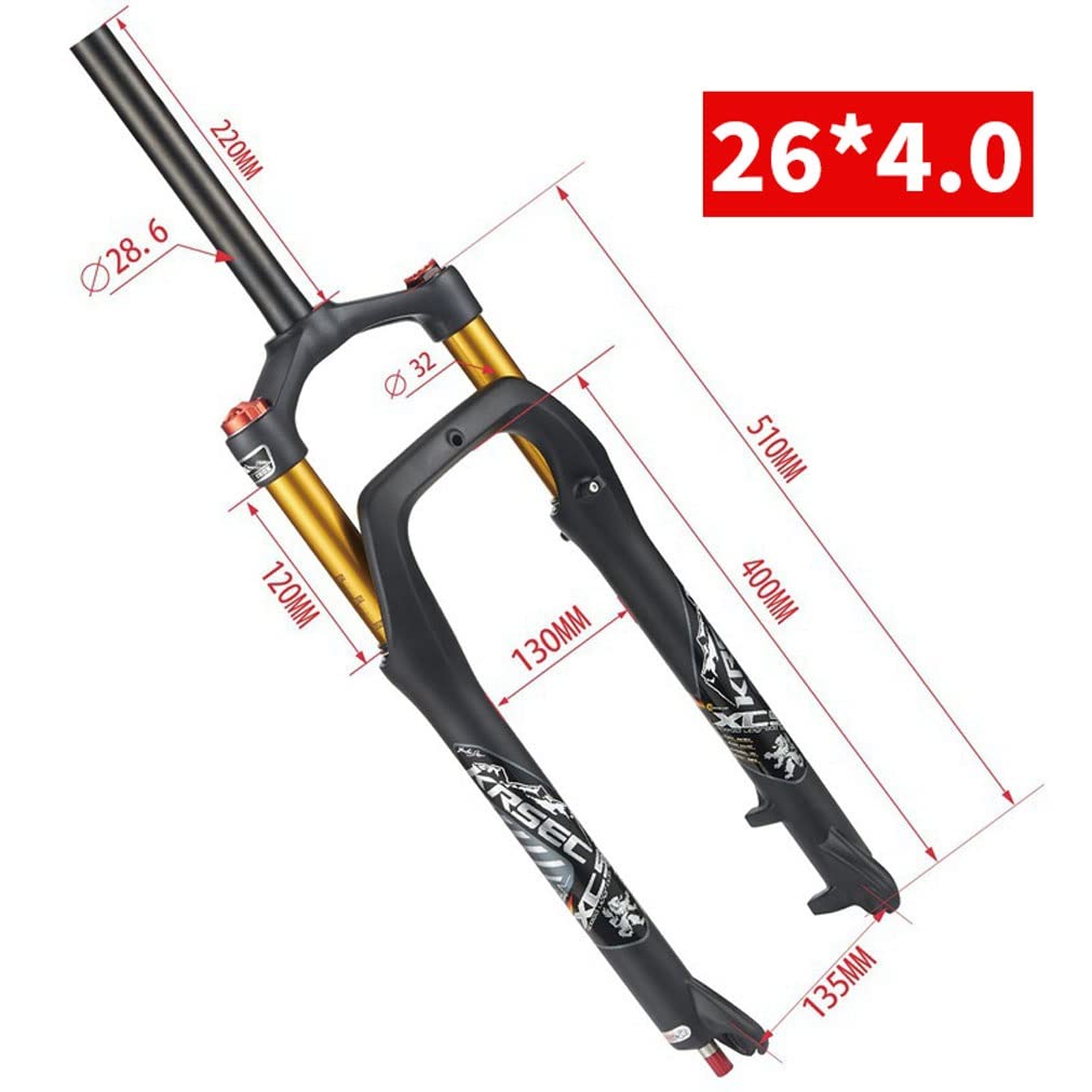 Horquilla Fat Bike de 26x4,0 Pulgadas Horquilla de suspensión para Bicicleta de montaña Recorrido 120 mm MTB Horquilla neumática Buje espaciado 135 mm 28,6 mm Amortiguación con Bloqueo de Corona Rec