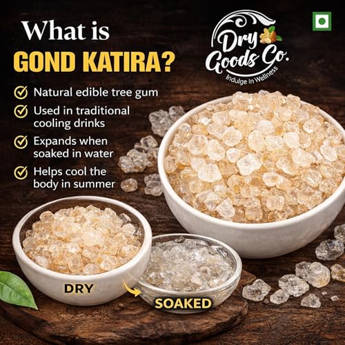 Image of Dry Goods Co Gond Katira (Tragacanth Gum) 200g | Premium Edible Gond | Natural Cooling Resin | Summer Drink Ingredient | Soaked Crystal Gond | No Chemicals | Lab Tested