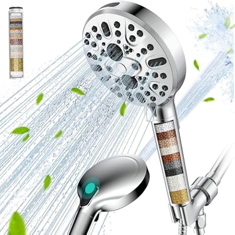 Cobbe Filtered Shower Head with Handheld, High Pressure 9 Spray Mode Showerhead with Filters, detachable shower head, Water Softener for Hard Water Remove Chlorine and Harmful Substance, Chrome Cover