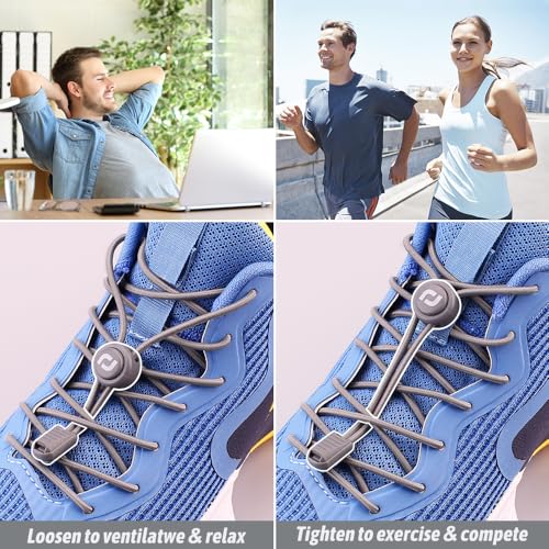 Image of RJ-Sport Tieless Elastic Shoe Laces - Heavy Duty No Tie Shoelaces for Kids and Adult with Strong Lock and Speed Shoestrings