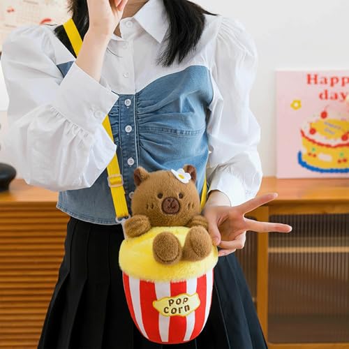 Popcorn Purse Cute Plush Capybara Purse Novelty Food Purses Crossbody Shoulder Bag Zipper Strap Gift Women Kid2
