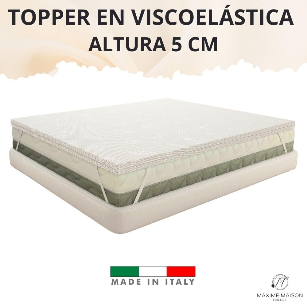 MAXIME MAISON - Topper Viscoelastico (135x200cm) Memory Foam Mattress Topper Topper Colchon Viscoelástico Made in Italy - del Corazón de Italia a Tu Cama: el Topper Que Promete Dulces Sueños