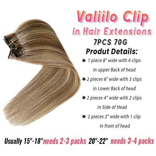 Image of Hair Extensions Real Human Hair, Clip in Human Hair Extensions Light Blonde and Golden 18Inch Remy Hair Extensions Highlights Clip on Extensions 7 Pieces 70Gram