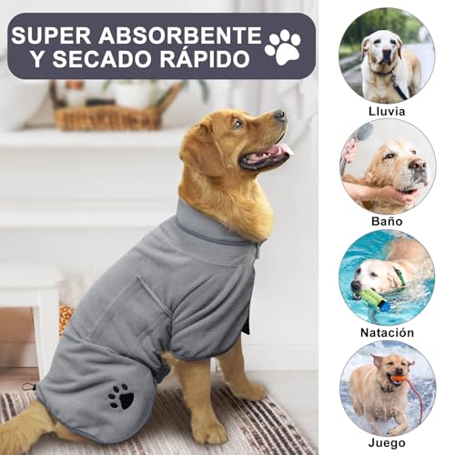 Bademantel Hund, Hundemantel, Bauch Anpassbarer, Graues Hundebademantel für Große Hunde, Ultraleicht Absorbierend, Tuch zum Trocknen, Schnell Trocknend, Innen- & Außenverwendung. XXL