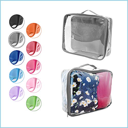 Medium Clear Travel Packing Cube/See-Through Clothes Organizer for Carry on & Checked Suitcase, RV or Camping/Transparent Storage Cell/Doll Storage/Game Day Stadium Approved (Gray)2