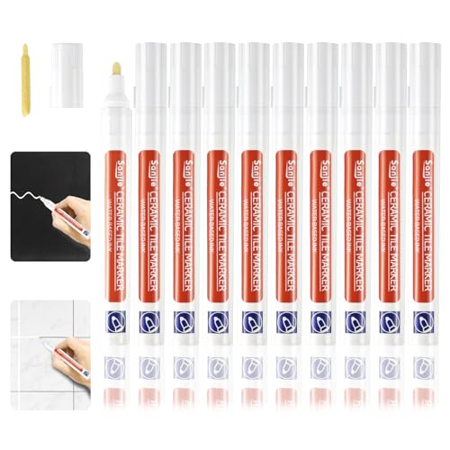 Rotulador de lechada blanco, 10 unidades, para azulejos en el baño, reparación de juntas con punta de repuesto, lápiz de reparación para azulejos, pared, juntas de suelo, cocinas y baños