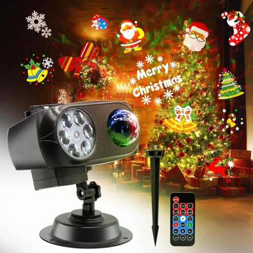 2023 Newest Designed Halloween Christmas Projector Lights Outdoor Waterproof,15W Brighter HD Ocean Wave Effect,12 Slides 96 No Fade Pictures for Thanksgiving,New Year LED Projector Decoration