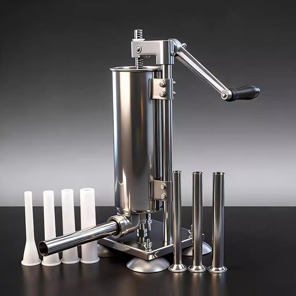 Stainless Steel Sausage Casing Meat Stuffer, 4-Liter Stainless Steel Meat Filler, Detachable Barrel, Household Vertical Manual Sausage Stuffer, Meat Processing Tool