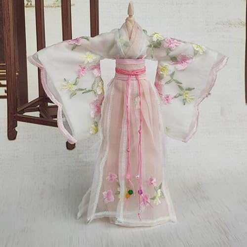 Miniatura 2 de Ropa de muñeca de flora rosa hecha a mano, estilo chino, disfraz de belleza antigua, vestido de muñeca blanca, ropa de muñeca para muñeca de 11.5