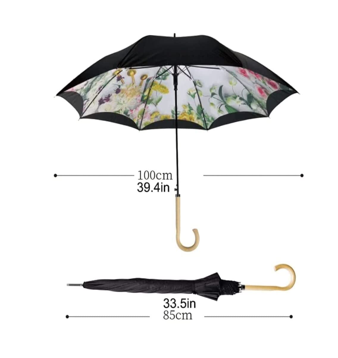 Parasolka Parasol Męski Parasole Kwiatowy Parasol Golfowy Z Drewnianą Rączką Bardzo Duży Automatyczny Parasol O Dużej Wytrzymałości Z Otwartym Kijem Parasole Podróżne (Size : 40inch)