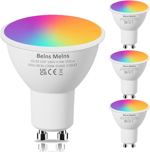 GU10 Smart Bulb, Dimmable Colour Changing WiFi Smart Bulb, RGB Warm White to Cool White, Compatible with Alexa and Google Home No Hub Required, 4.9W (Equivalent to 50W), Pack of 4 (2.4GHz WiFi Only)