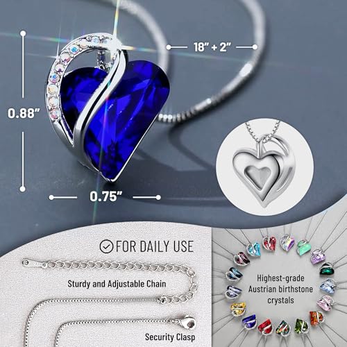 Image of Leafael Gift Necklaces for Women, Infinity Love Birthstone Heart Crystal Pendant, Birthday Anniversary Jewelry for Wife, Mom, and Her, Silver Plated, 18 inch + 2 inch Adjustable Chain