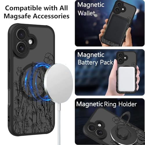Image of KANGHAR Case for iPhone 16 Florals Pattern | [Compatible with Magsafe] Cute Blooming Flowers Protective Magnetic Case for Girls Women Men