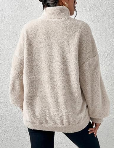 Wyeysyt Womens Sherpa Pullover Quarter Zip Pullover Sweatshirts Casual Long Sleeve Fleece Sherpa Outwear with Pockets3