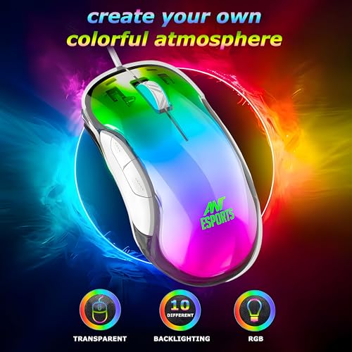 Image of Ant Esports GM610 7D Crystal Full RGB Gaming Mouse, Instant 825 Chip, 7 Adjustable DPI Up to 12800, Lightweight Mouse, 7 Buttons, Ergonomic Gamer Mice for Windows /Laptop /PC /Mac OS- White