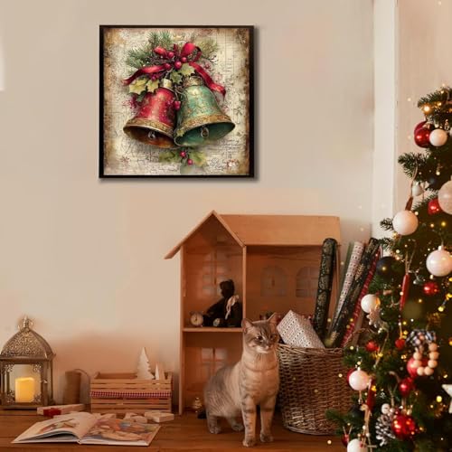 Image of Christmas Bell Stamped Cross Stitch Kits for Adults - Embroidery Kits for Beginners Adults,11 CT Patterns Dimensions Counted Cross Stitch Kits for Adults Arts Craft 14x14 inch