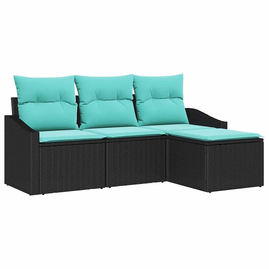 Ensemble de Canapés de Jardin 4 Pièces en Résine Tressée avec Coussins, Salon de Jardin Modulable Noir pour Terrasse et Balcon, Comprenant Siège Central, Canapés d'angle et Pouf