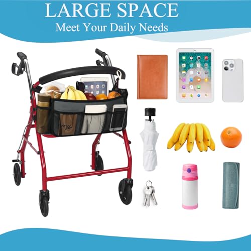 Image of Upgraded Rollator Basket, Large Walker Accessories Bag with Multiple Pockets, Rollator Accessories for Seniors Baskets for Rolling Folding Walker Easy to Use (Gray)