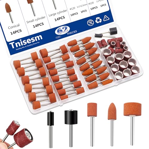 Image of Tnisesm 64Pcs Sanding Bits & Sanding Drum Set for Dremel Rotary Tool with Box, Aluminium Oxide Tough Enough to Metal Rust Removal /Smoothing /Sharpening, Different Shape Meet More Needs