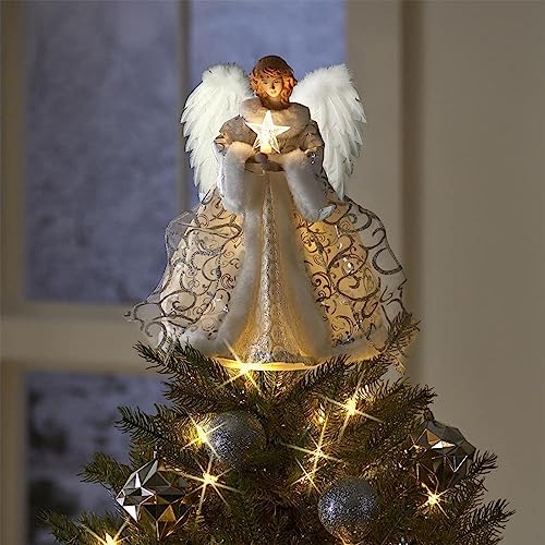 Weihnachtsbaumspitze für Weihnachtsengel | Engel-Weihnachtsbaumspitze | beleuchtete Engel-Baumspitze | Engelsfiguren Baumspitze für Weihnachtsbaumschmuck, Weihnachtsfeier-Zubehör, Weiß