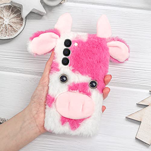 Coque Galaxy S24 cadeau mignon femme motif vache en peluche 3D rose