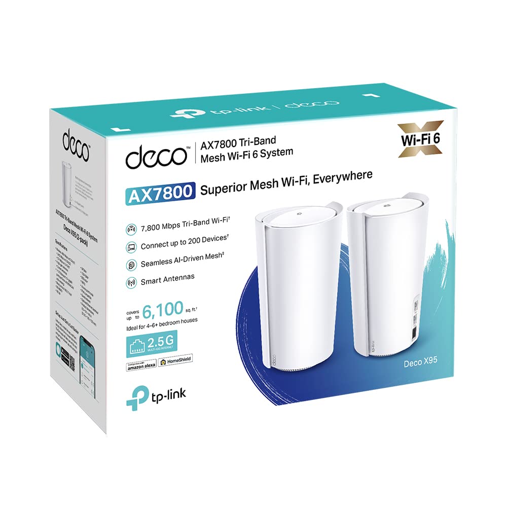 TP-Link Deco X95 Wi-Fi 6 Mesh WLAN Set, AX7800 Tri-Band Router 