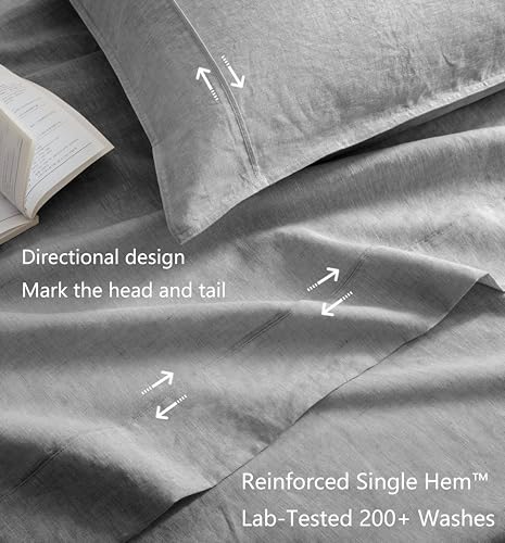 Talasily 100% French Pure Linen Sheets Set King Size,Oeko-TEX Certified Bedding, All-Season Breathable for Hot Sleepers,16 Inch Deep Pocket Machine Washable 4-Piece (Earl Grey)