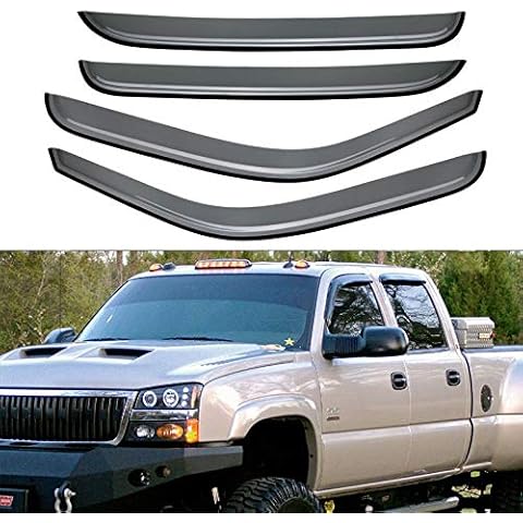 VIOJI 4pcs Compatible with 01-06 07 Classic Chevy Silverado GMC Sierra Crew Cab & 02-06 Cadillac Escalade ESV EXT & 00-06 Chevy Suburban Avalanche GMC Yukon XL Sun Rain Guard Vent Shade Window Visors Cover