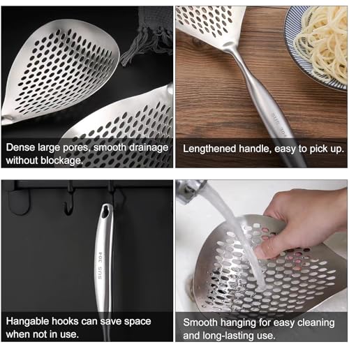 Schiumarola in Acciaio Inox 304, Cucchiaio per Schiumarola in Metallo, Mestolo Colino Cucchiaio a Fessura per Pasta e Verdure, Skimmer da Cucina, Schiumatoio per Cucinare Friggere, Diametro 14,5 cm - immagine 4