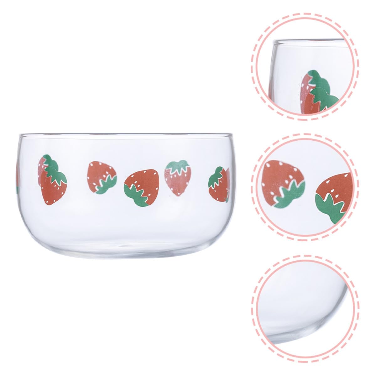 OUNONA 4 Piezas Bol de Vidrio Diseño de Fresa para Cocina y Hogar, Bowl Liso Adecuado para Ensaladas y Postres en Ambiente Romántico Rural