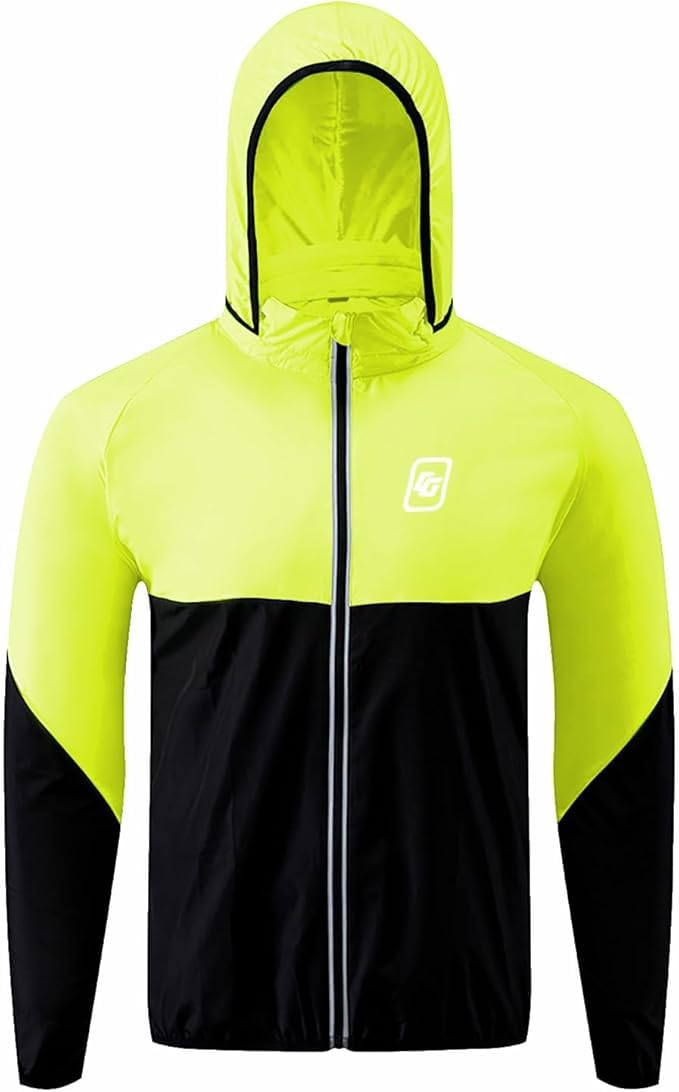 CGLRybO Men's Cycling Running Jacket, Lightweight High Visibility Reflective Windproof Sun Protection Bike Windbreaker,Ultralight Riding Clothing Climbing Coat