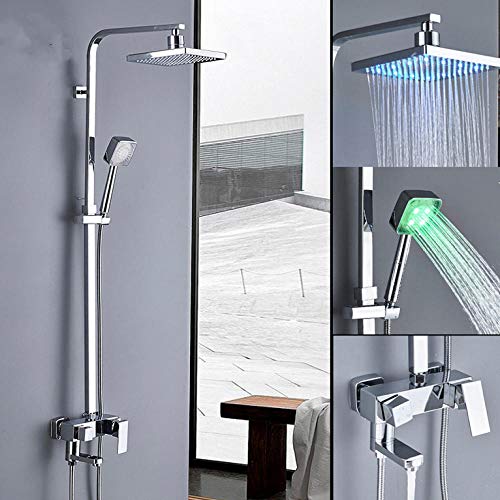 Douche LED chromée avec pommeau et mitigeur de baignoire LWX 8 pouces changeant de couleur