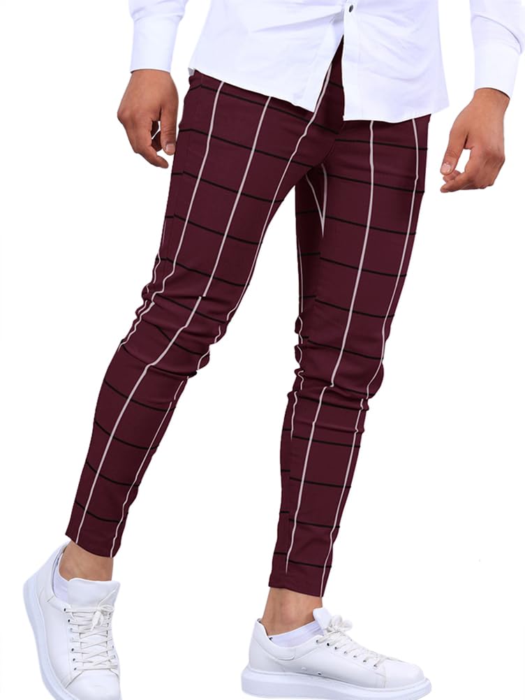 Pantaloni a Quadri da Uomo Jogging Pantaloni da Completo con Tasche Pantaloni Casual Chiusura a Bottone Eleganti Pantaloni Slim Fit Matita Pantaloni per Primavera Autunno