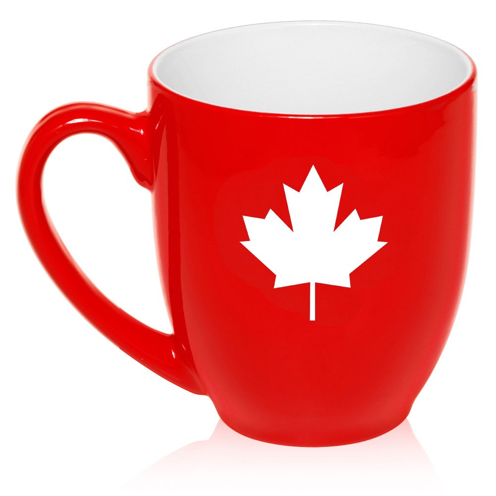 MIP 16 oz Large Bistro Mug Ceramic Coffee Tea Glass Cup Maple Leaf Canada 16 ounce Red