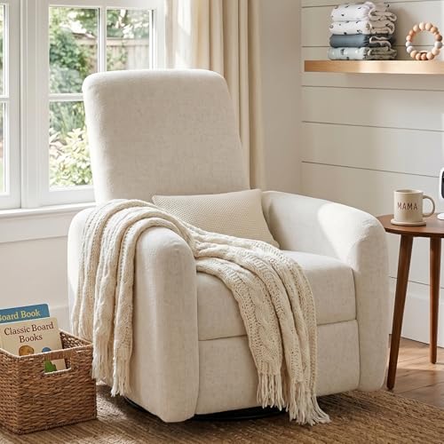 Image of Nursery Rocking Chairs, 270 Oversized Power Swivel Glider Rocker Recliner w /USB & Type-C Charging Port, Rotating Rocking Reclining Nursing Chair for Breastfeeding, Living Room,Bedroom,White