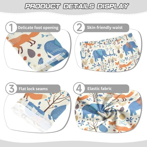 Wusikd Foxes Elephants Girls' Leggings Toddler Doodles Trees Kids Yoga Pants Dance Active Tights 4T3