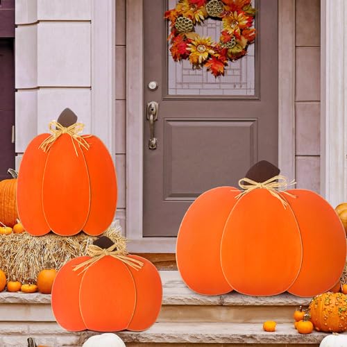 Thyle 3 Pcs Thanksgiving Outdoor Pumpkin Porch Standing Fall Decor DIY Holiday Spice Table...