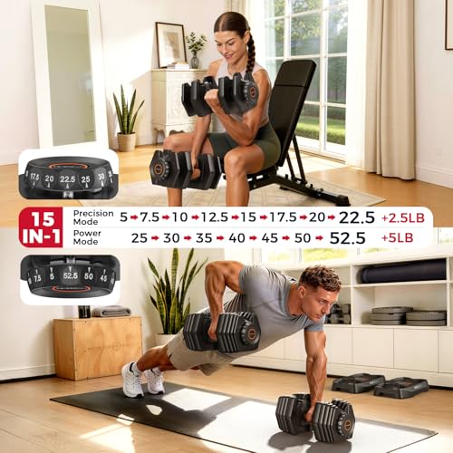 Image of FEIERDUN DB1 QuickDial Adjustable Dumbbell Set, 15-in-1 Adjustable Weights with Storage Box & App, 105lb /52.5lb Quick Change for Drop Set, Superset & HIIT Home Gym, Non-Slip Handles, 3-year Aftersale Service