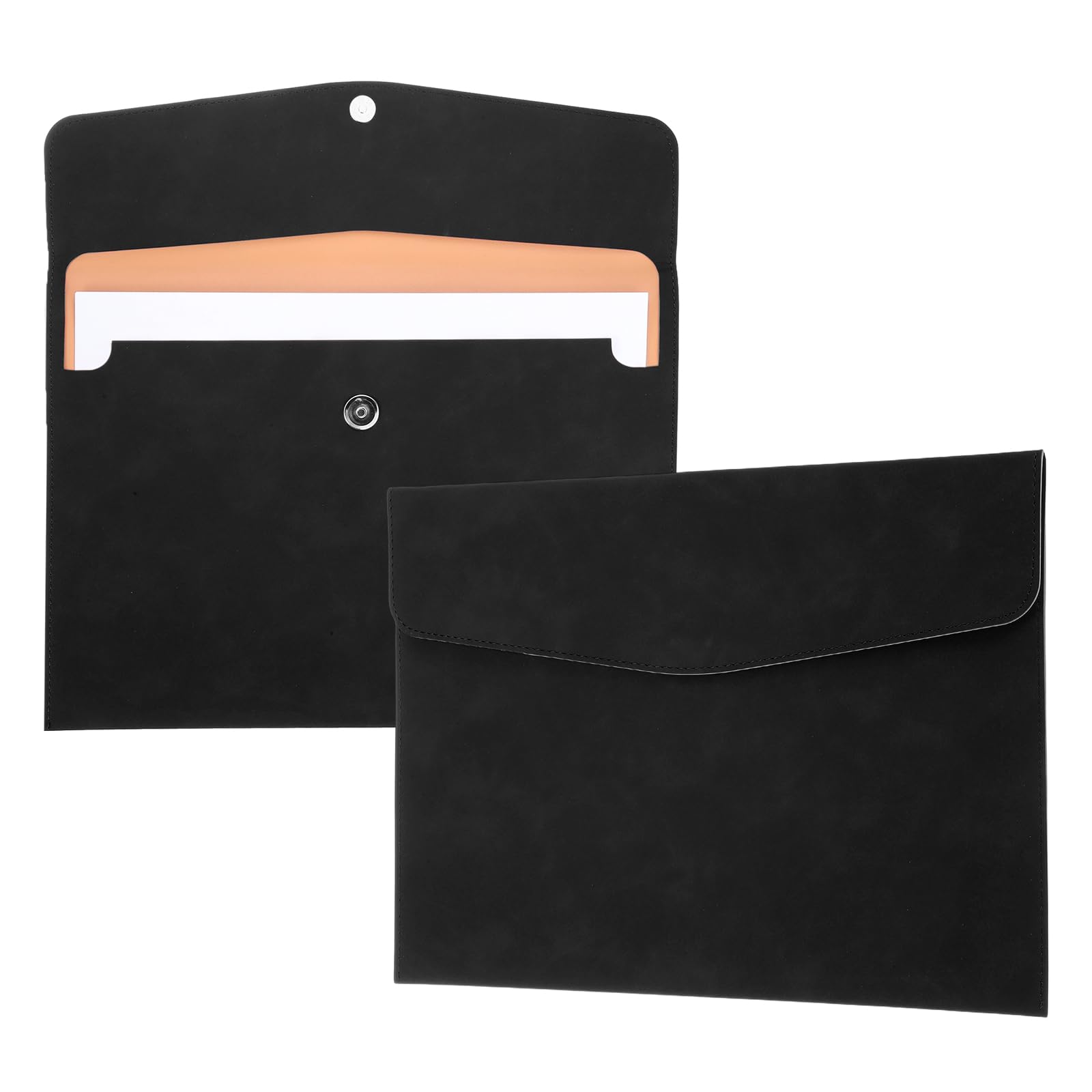 PATIKIL 2Pcs PU Leather File Folders, 13x9 A4 Document Holder Waterproof Envelope Folder with Snap Closure, Portable Portfolio Organizer Case for Paper Receipt, Black