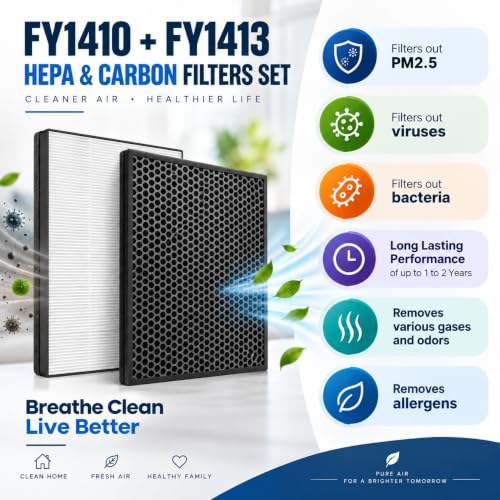 Image of FY1410+FY1413 Activated Carbon + HEPA Filter Set Compatible With Philips Air Purifier Model AC1215, AC1217, AC 1211