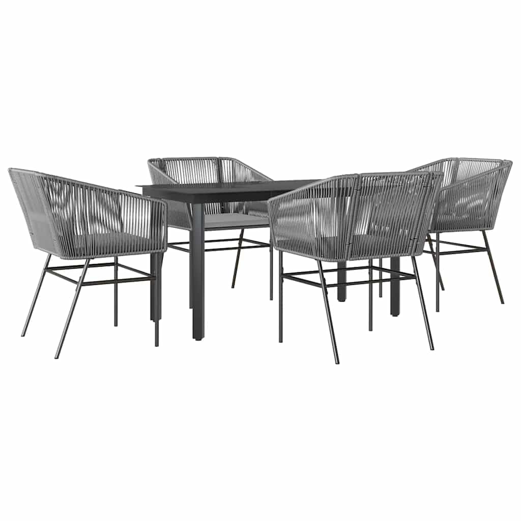 5-częściowy zestaw ogrodowy do jadalni z poduszkami, szary polirattan, szklany blat, odporny na promieniowanie UV, 140 x 70 x 74 cm, na taras i balkon