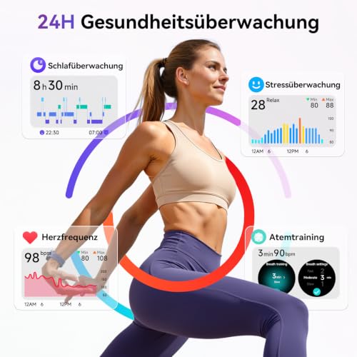 Tensky Smartwatch Damen 1.27" 2 Armbändern Rund Herren Sportuhr mit Sportanalyse 120+ Sportmodi Fitness Coach 3ATM Gesundheits… – Ansicht 3