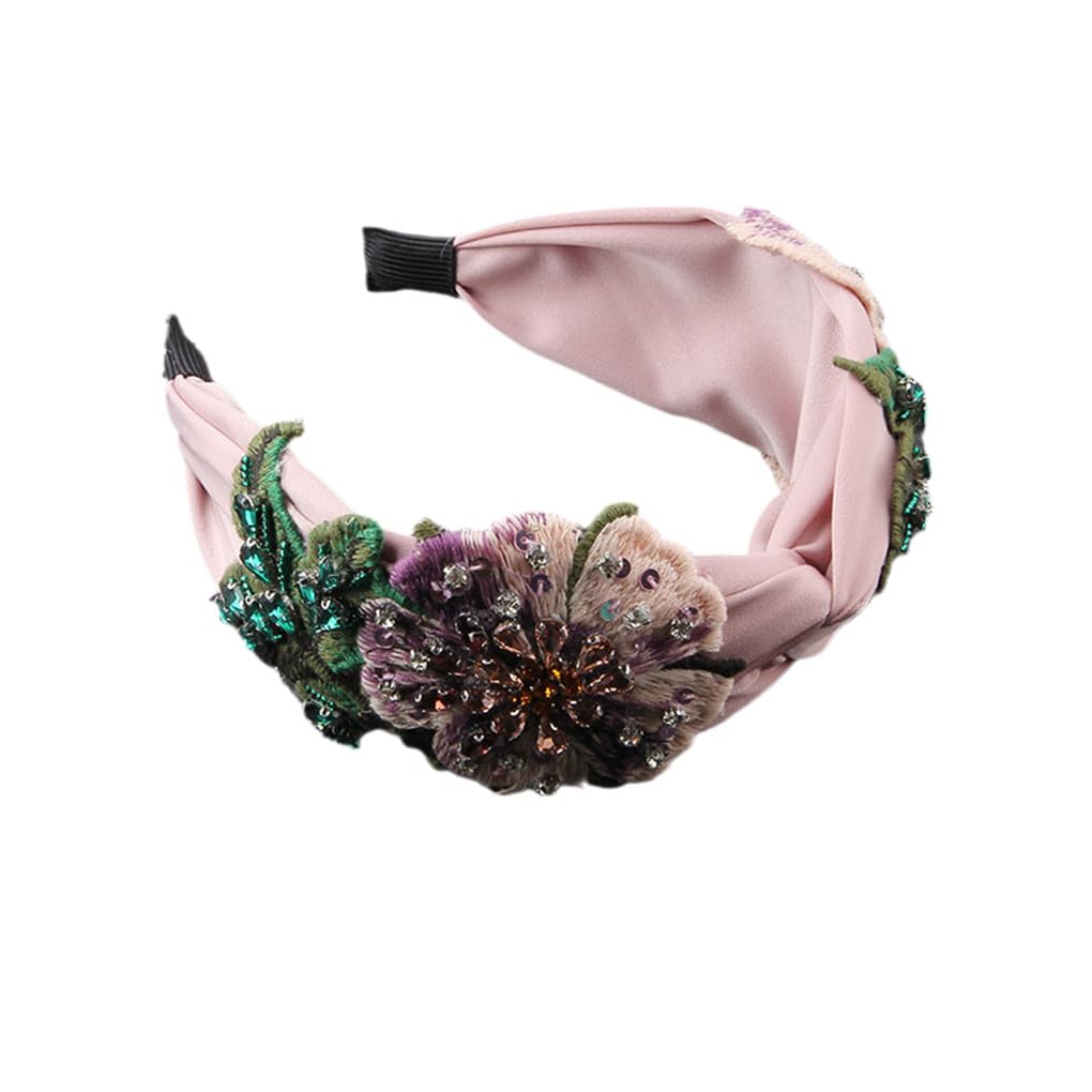 Aro de pelo para mujer, tela de ala ancha con diadema de diamantes de imitación, accesorios de fiesta nupcial 4