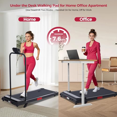 Image of Walking Pad with Incline Handle Bar Portable Treadmills for Home 0.6-7.6MPH Electric Treadmills with Handle Bar for Home, 3.0HP Mini Walking Pad Treadmill with Incline, 350LBS