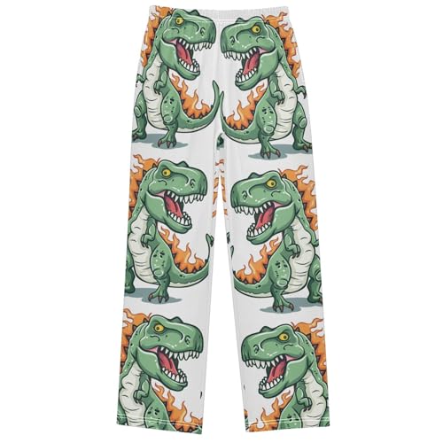 Boy's Pants Green Fire Dinosaur Jogger Pants Elastic Waist Long Bottoms Trousers with Pockets 6-14 Years